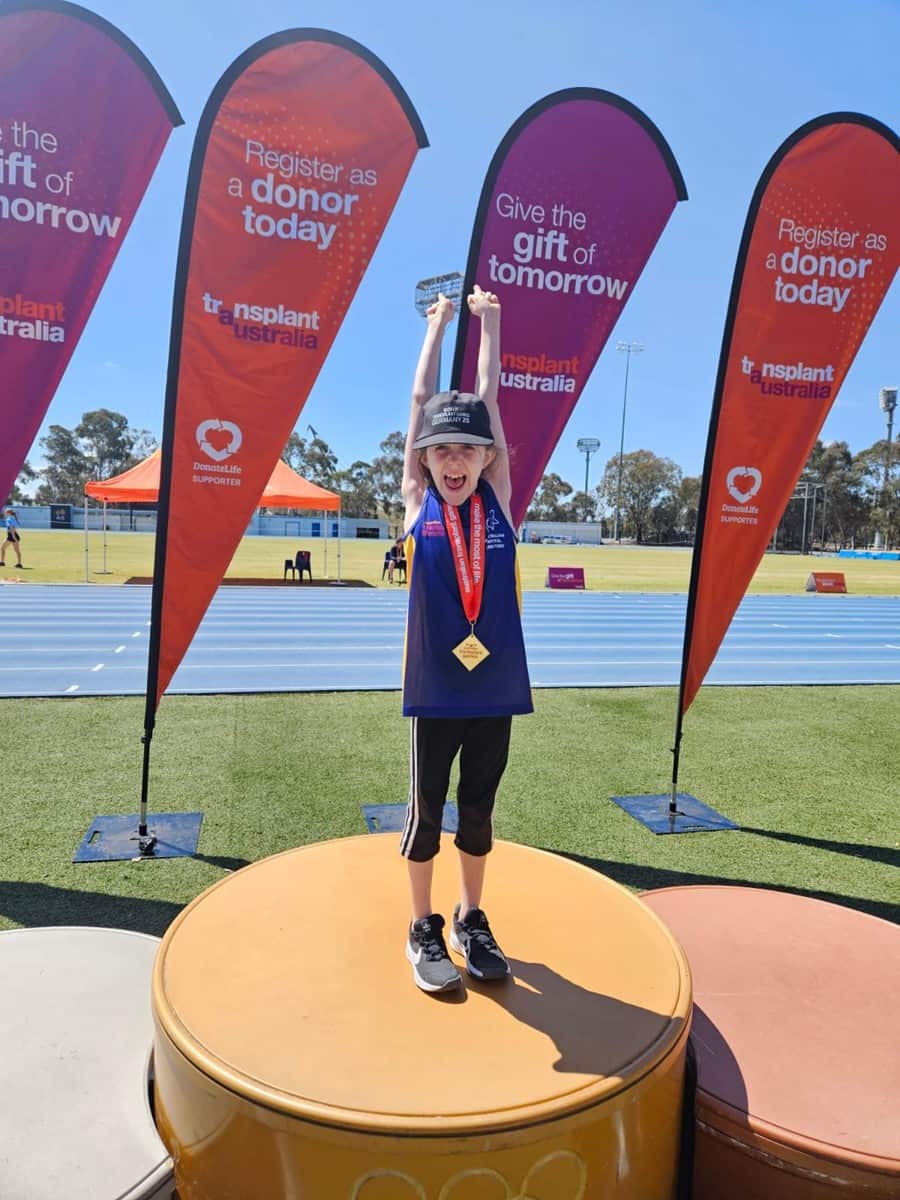 Emily Dawson Kessler celebrating her win at the Australian Transplant Games.jpg