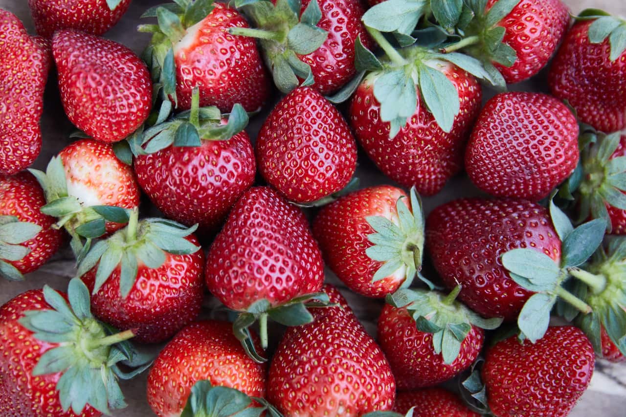A bunch of strawberries.