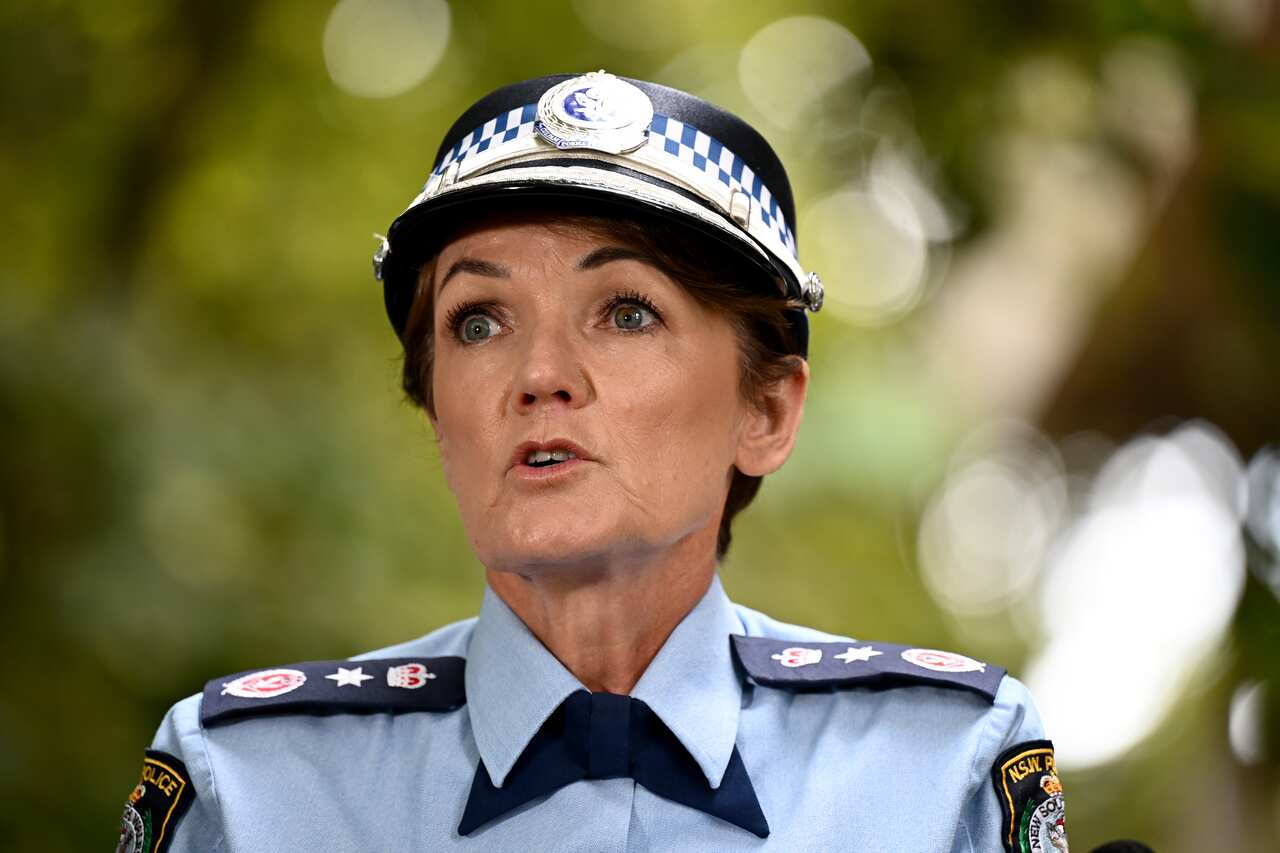 A woman with a police hat and shirt.