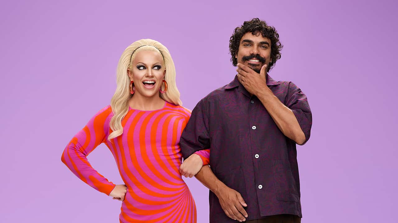The vibrant hosts of Eurovision Song Contest 2025, Courtney Act and Tony Armstrong.
