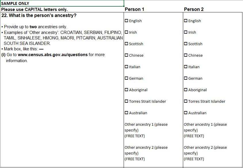 Text of the Census asking the question - What is the person's ancestry?