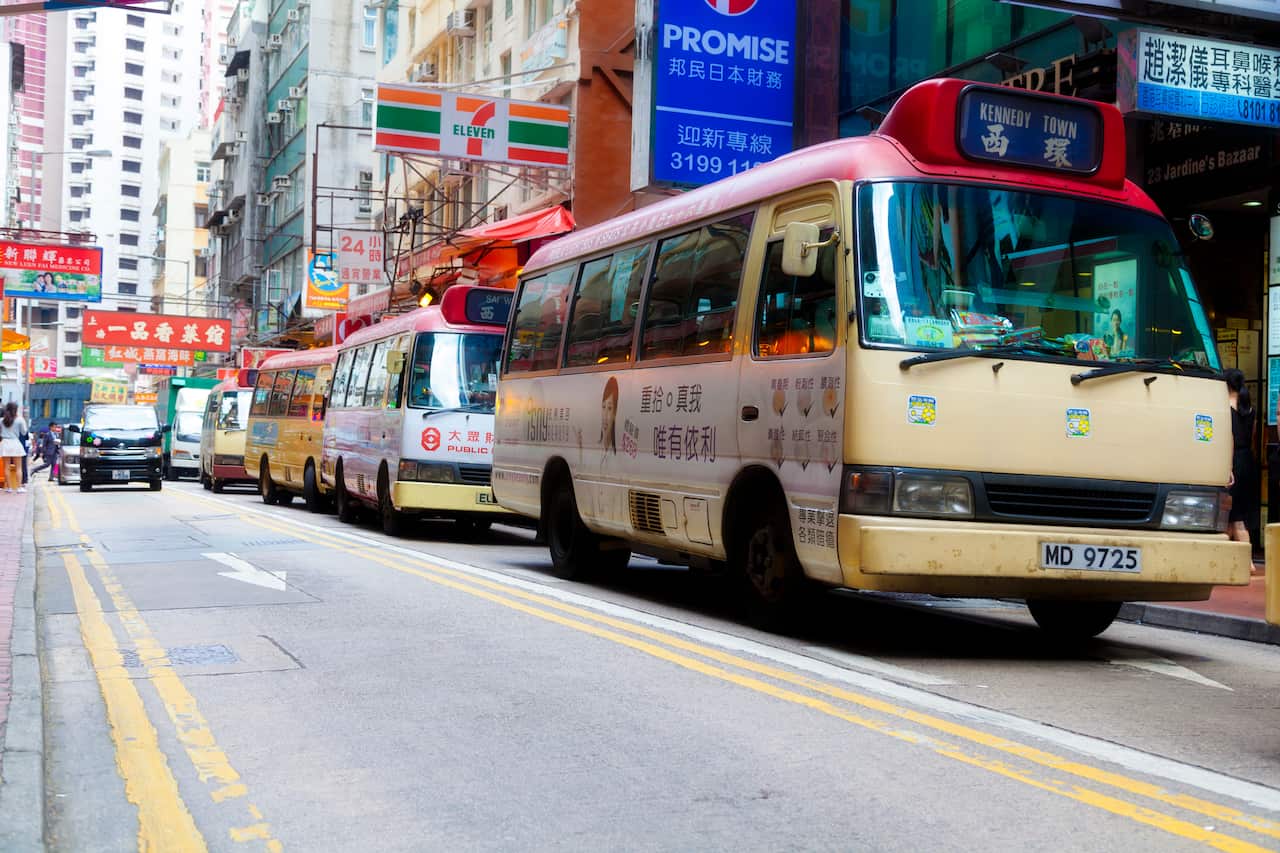 Busy street in Hong Kong bus 