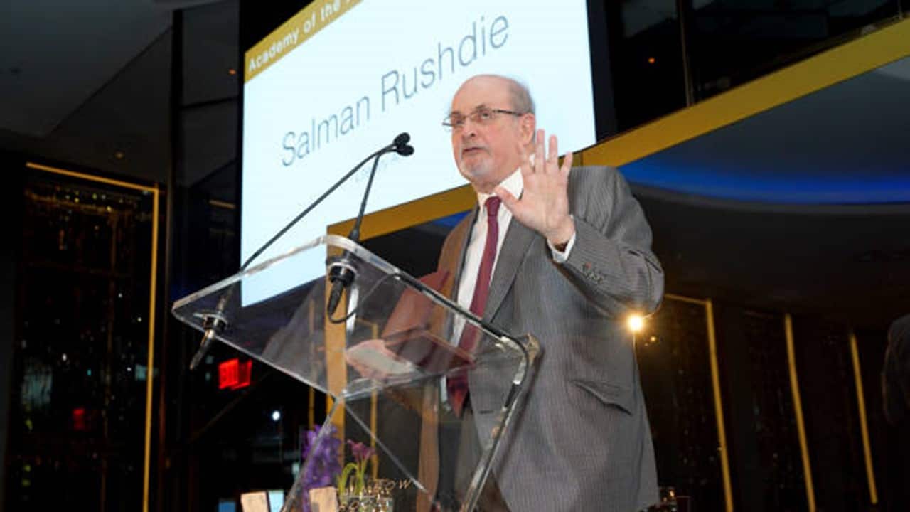 Sir Salman Rushdie speaks onstage at the Guild Hall Academy Of The Arts Achievement Awards 2020 at the Rainbow Room.jpg