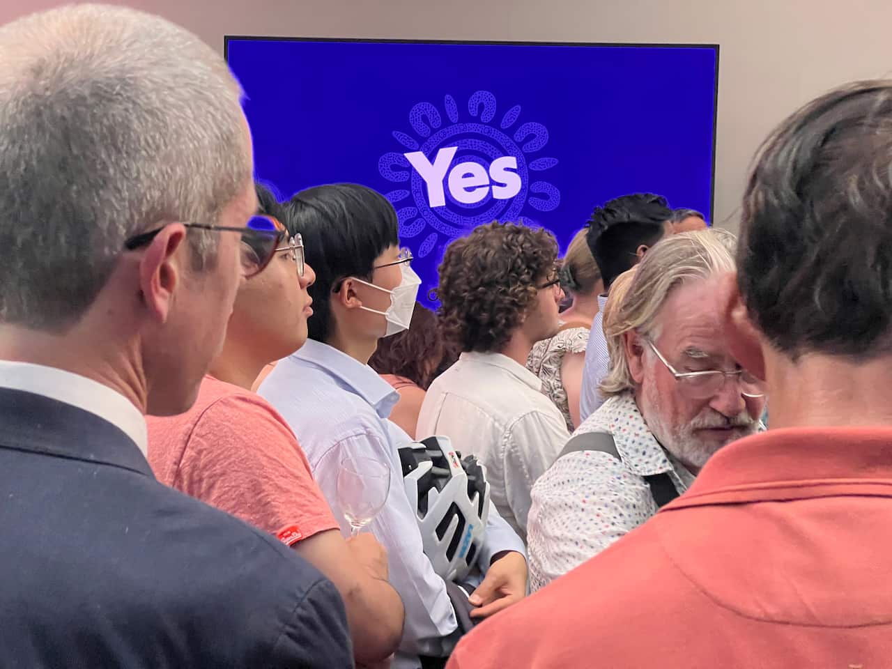 The crowd listening in to official events at the Yes campaign launch in Adelaide.