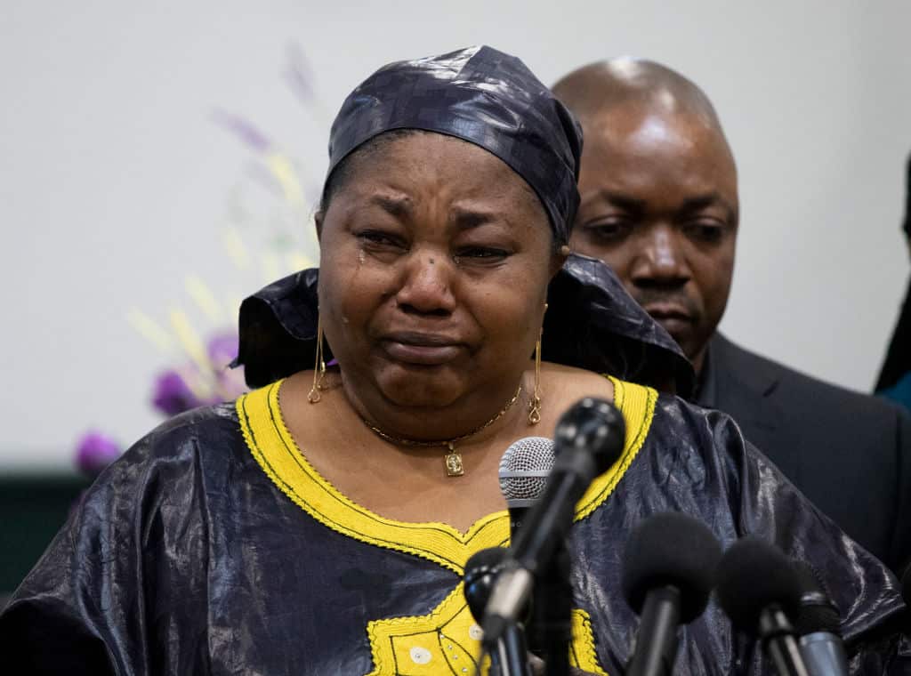 Dorcas Lyoya, the mother of Patrick Lyoya, a 26-year old black man who was shot and killed by a white police officer, cries at a press conference held to respond to the videos of her son's killing.