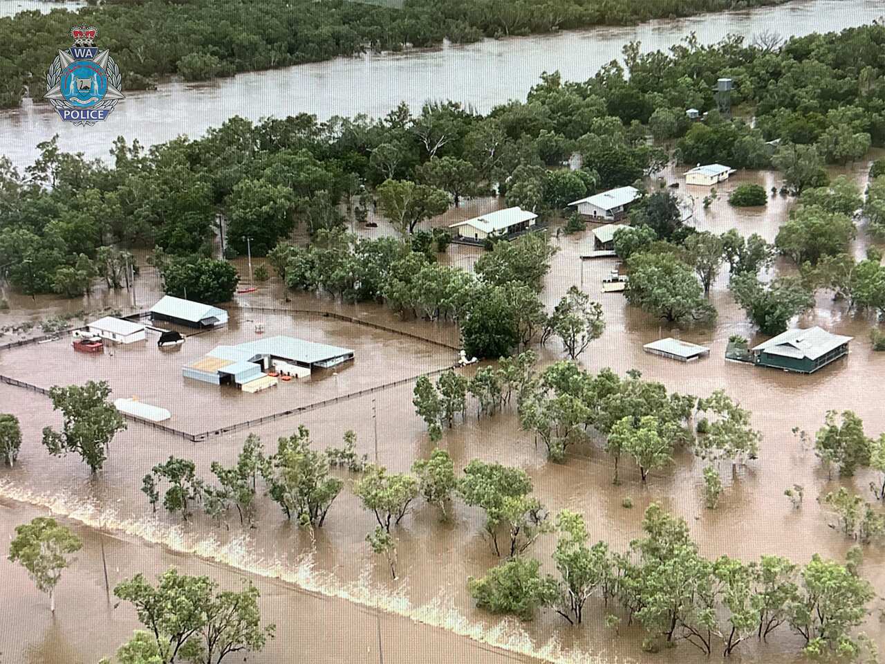 Aerial image of a flooded outback community