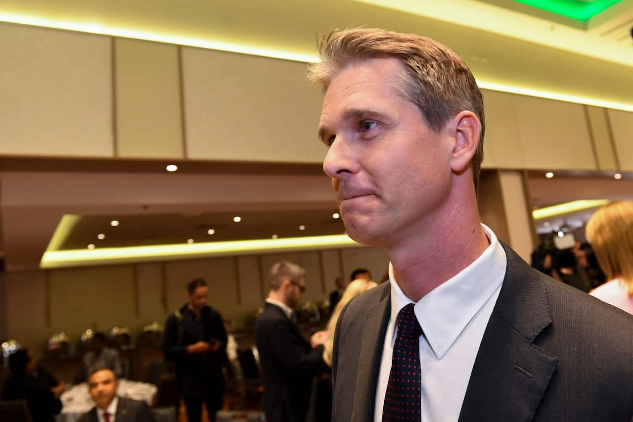 Labor candidate for the seat of Parramatta Andrew Charlton meets with members of the Hindu Council. 