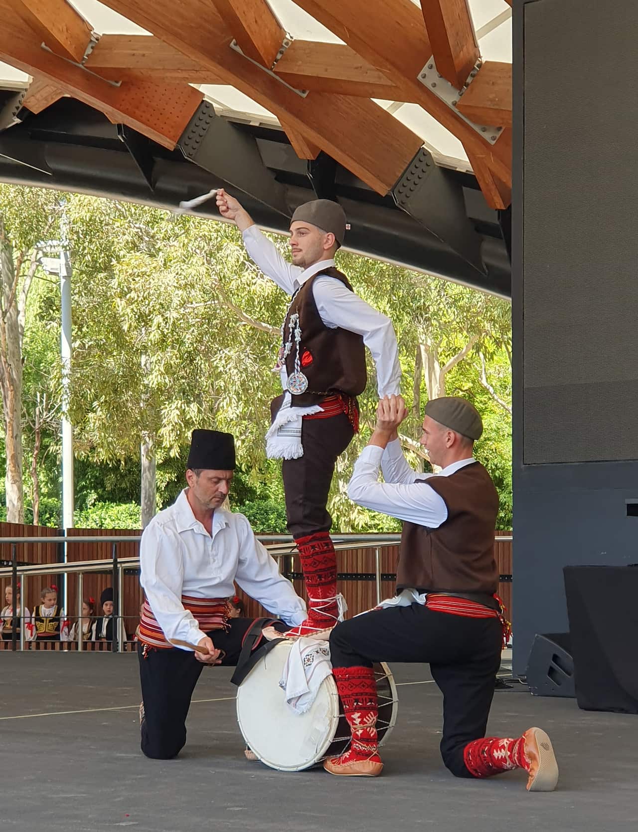 Choreographer Aleksandar Brankovic (left) performs with Oplenac Adelaide dancers at the 2025 Serbian Festival Sydney
