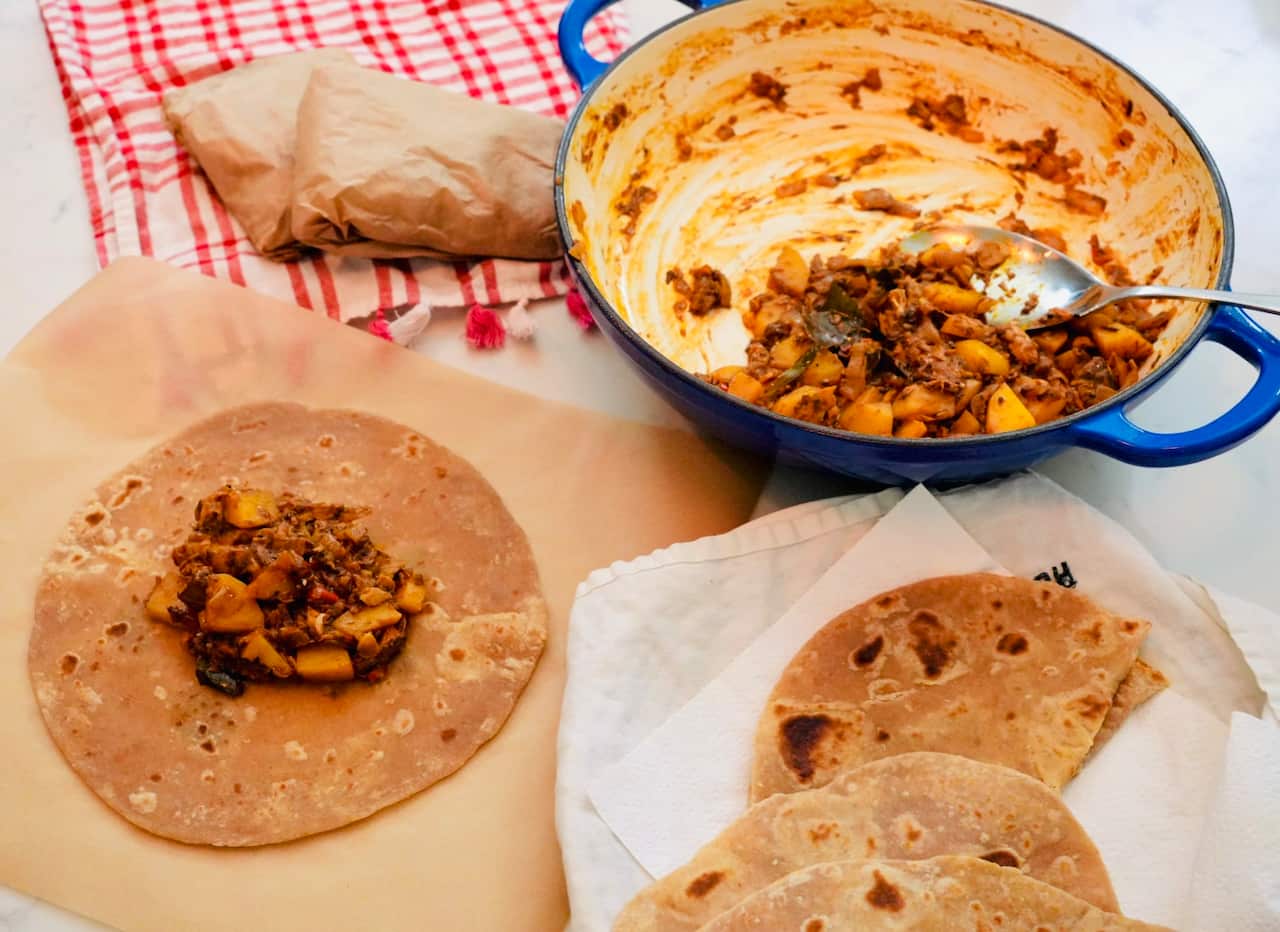 Lami service station tin fish curry roti parcel