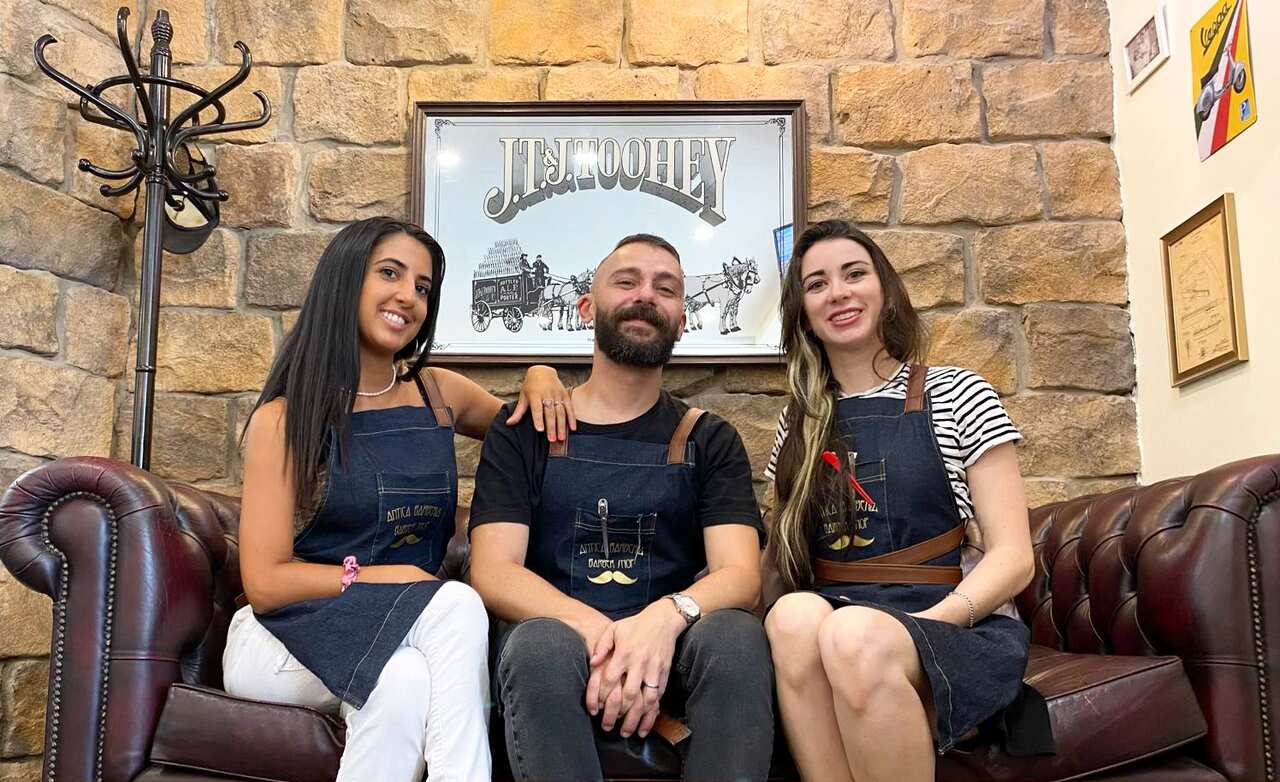 Ria, Gian and Lauren, the staff at Antica Barberia