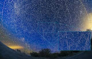 Dots of light in the night sky.