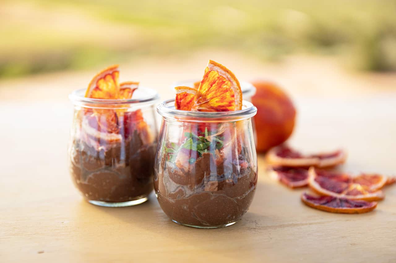 Vegan Chocolate Mousse with Blood Orange and Mint