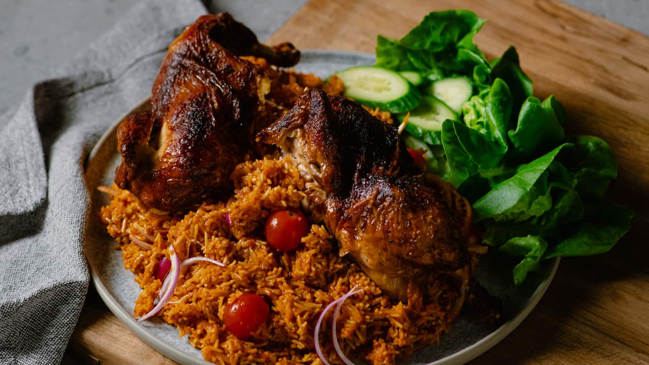 Jollof rice (with roast chicken)
