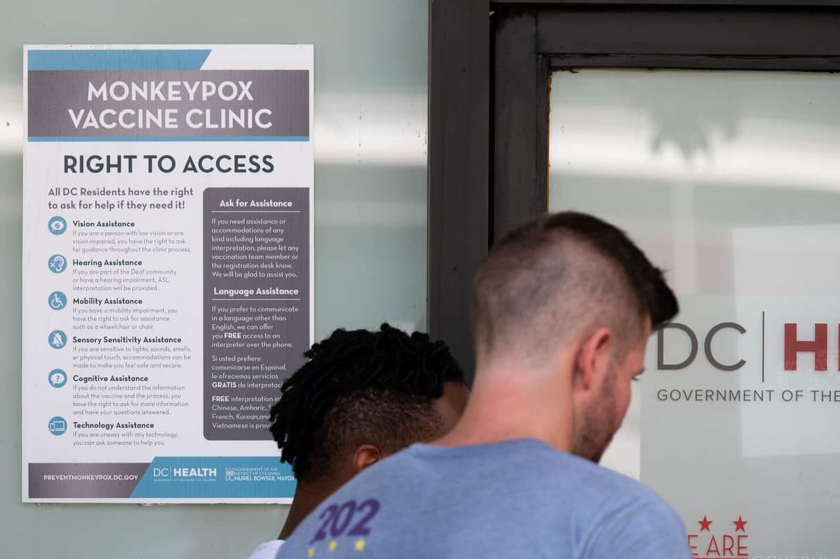 DC residents lined up at one of three walk-up DC Health Department monkeypox vaccination clinics in Washington 