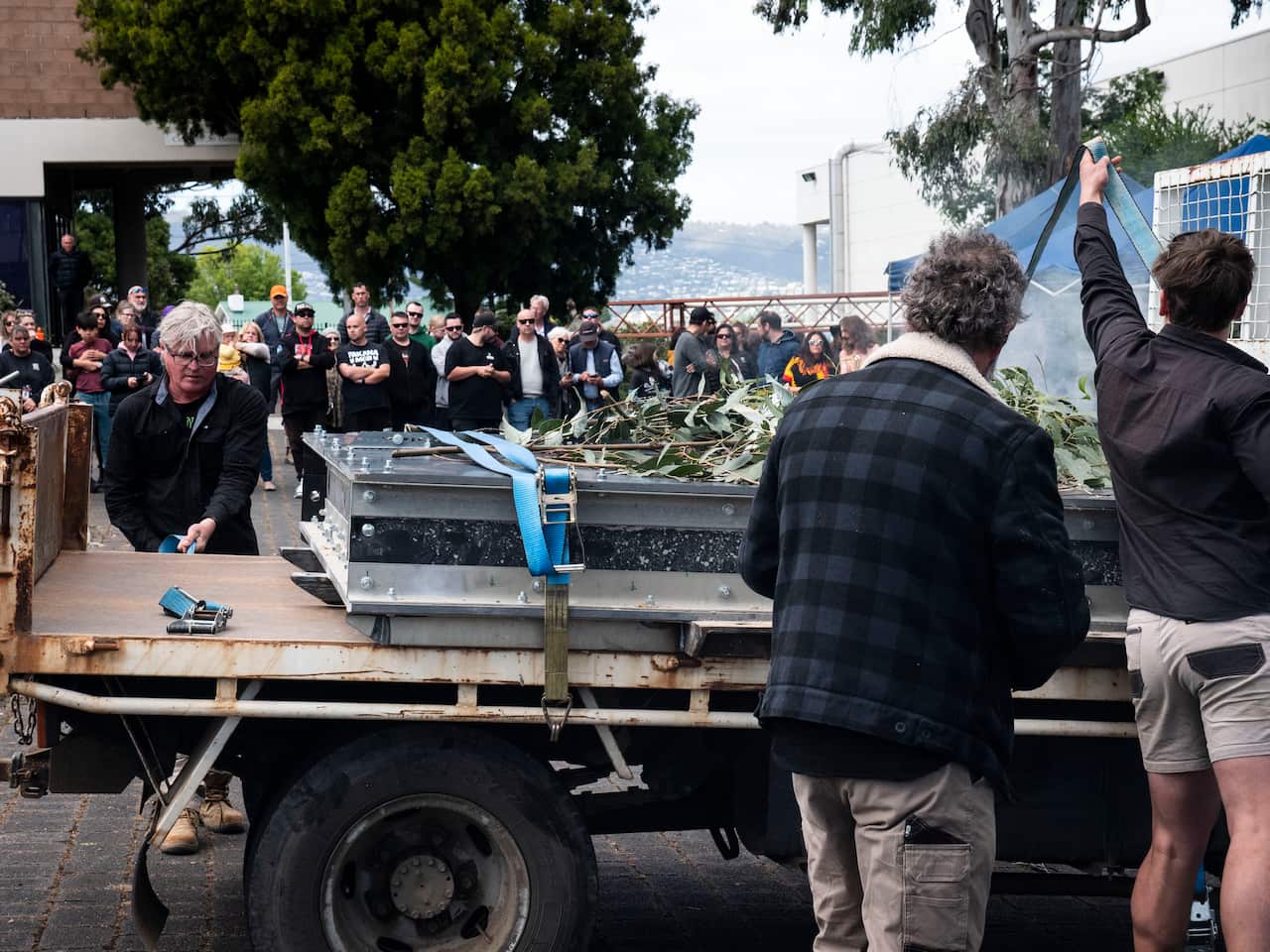 Petroglyphs secured to truck