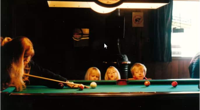 "Hudson One, Two, Three" watching a game of pool. 