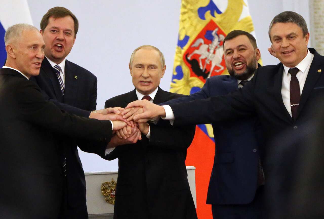 Russian President Vladimir Putin Hosts Ceremony With Separatist Leaders Of Ukrainian Regions After Referendum