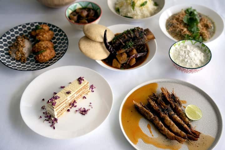 A collection of food on plates.