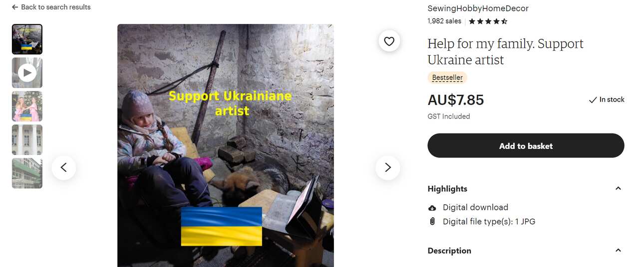 Hundreds of digital files have been made available for download to donate directly to Ukrainian sellers on Etsy.