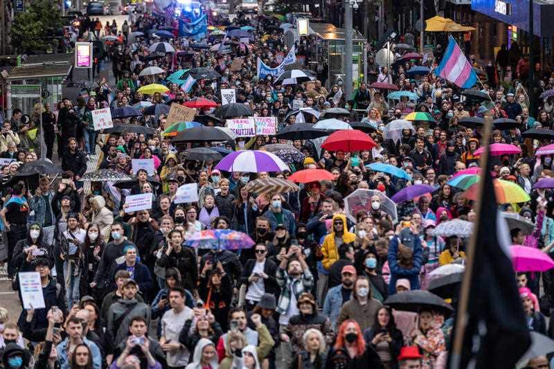 Advocates and activists participate in a march calling for better protection of transgender people in Melbourne, 2023