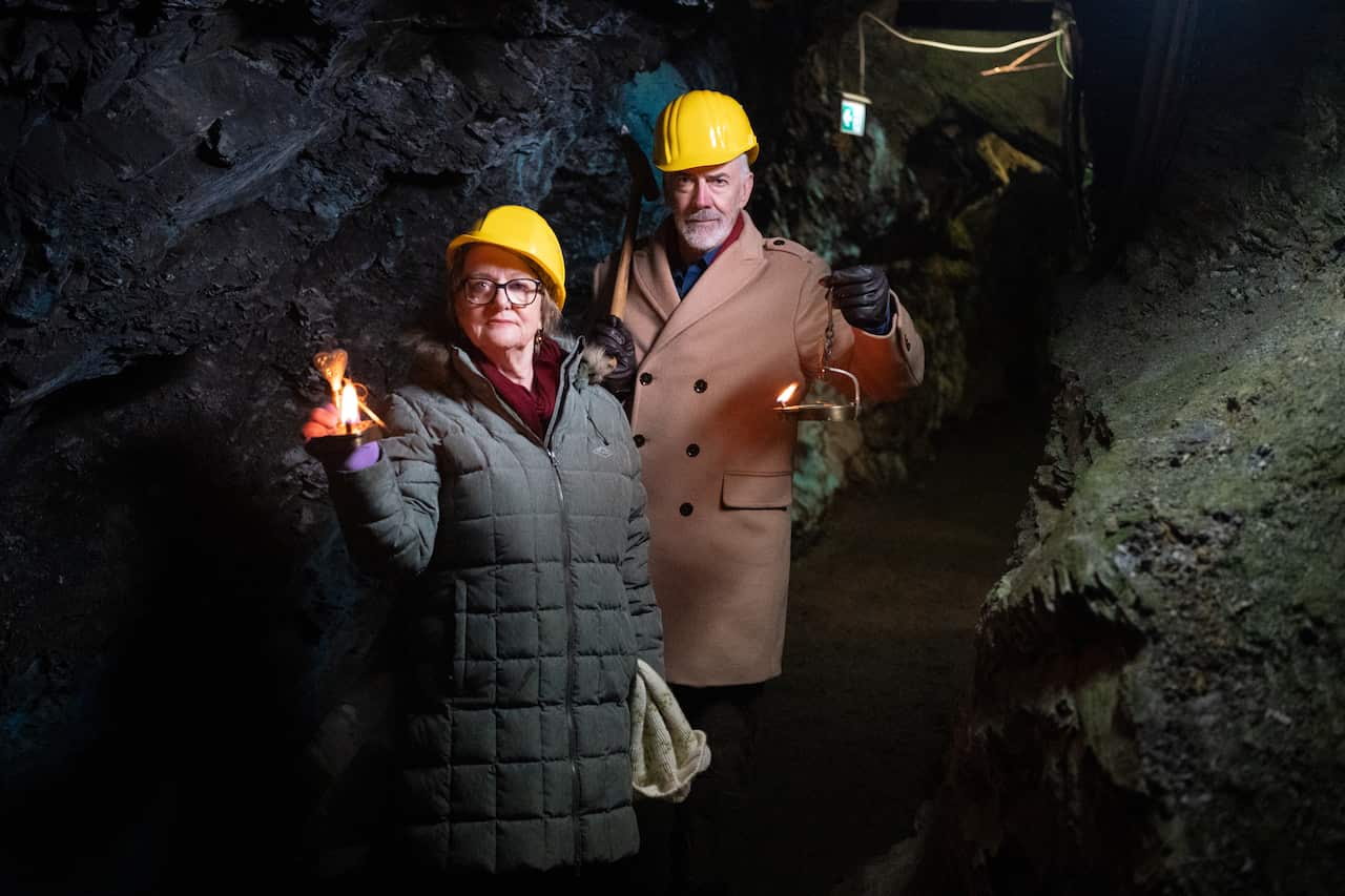 Denise Scott and Shaun Micallef in 'Shaun Micallef's Origin Odyssey' season 2.