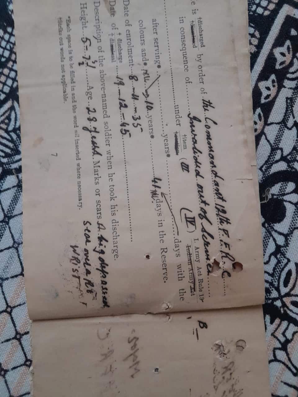 Service book of Lance Naik Sandhu