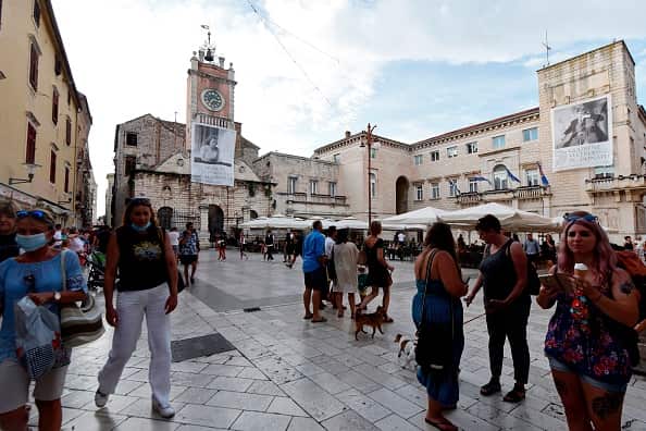 People in a town square