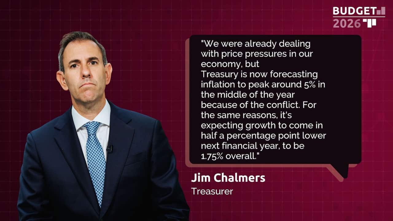 A stylised image of Jim Chalmers alongside his quote from the budget speech.