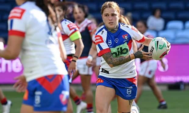 Caitlin Moran playing a rugby league match for Newcastle Knights