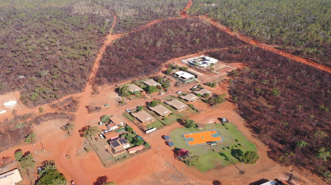 A drone shot showing remote community of Djarindjin