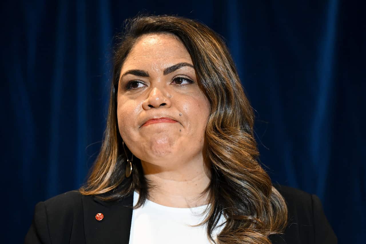 Jacinta Price grimaces.