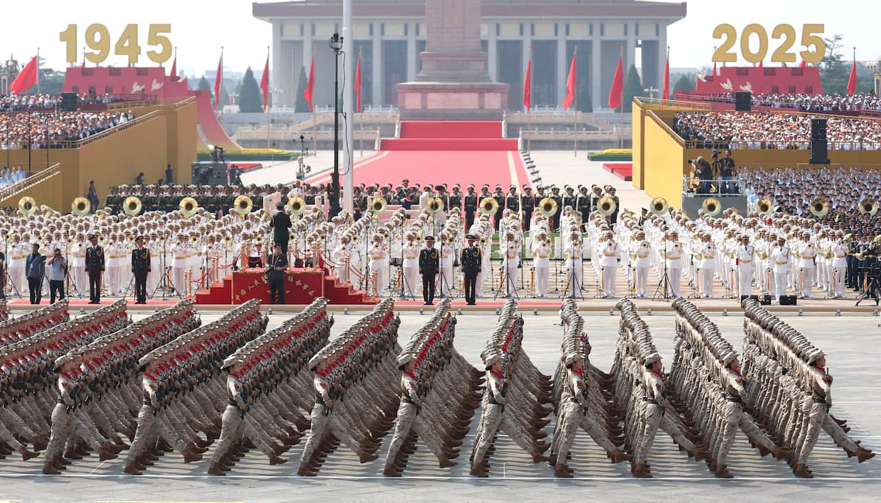 Chinese troops march in-step during parade