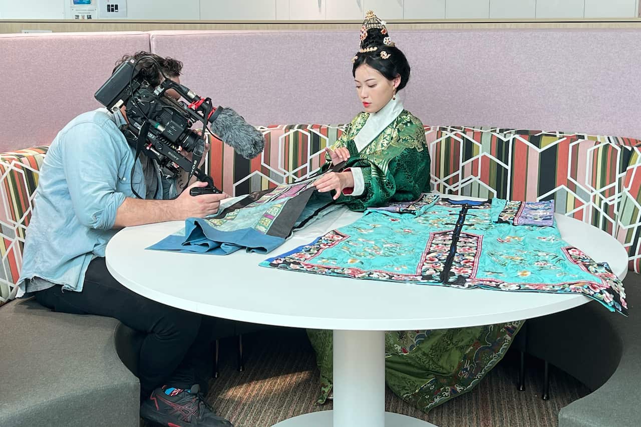 Cassie Chen showing SBS her Hanfu collection
