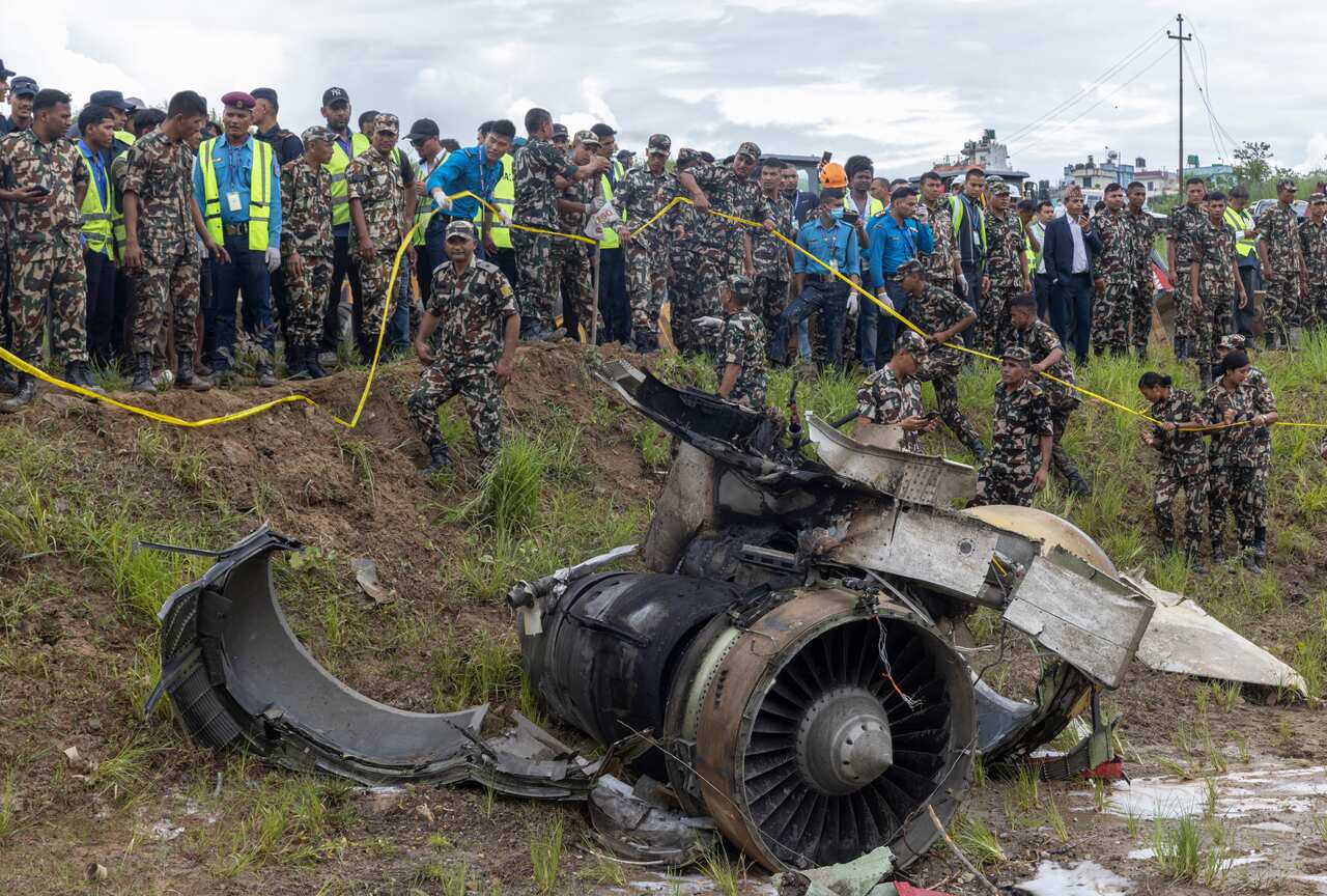 Rescue operations at the site of a plane crash at Tribhuvan International Airport in Kathmandu, Nepal on Wednesday, 24 July 2024.