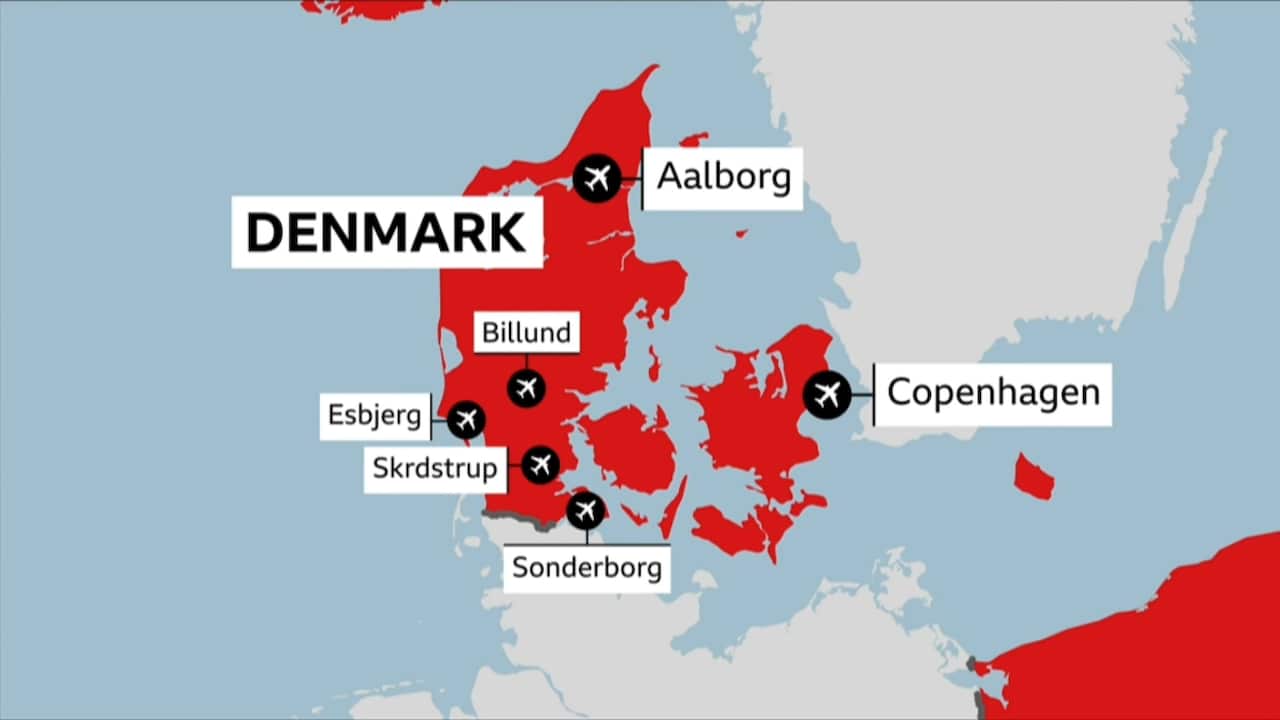 A colourful map showing drone incursions in Denmark.