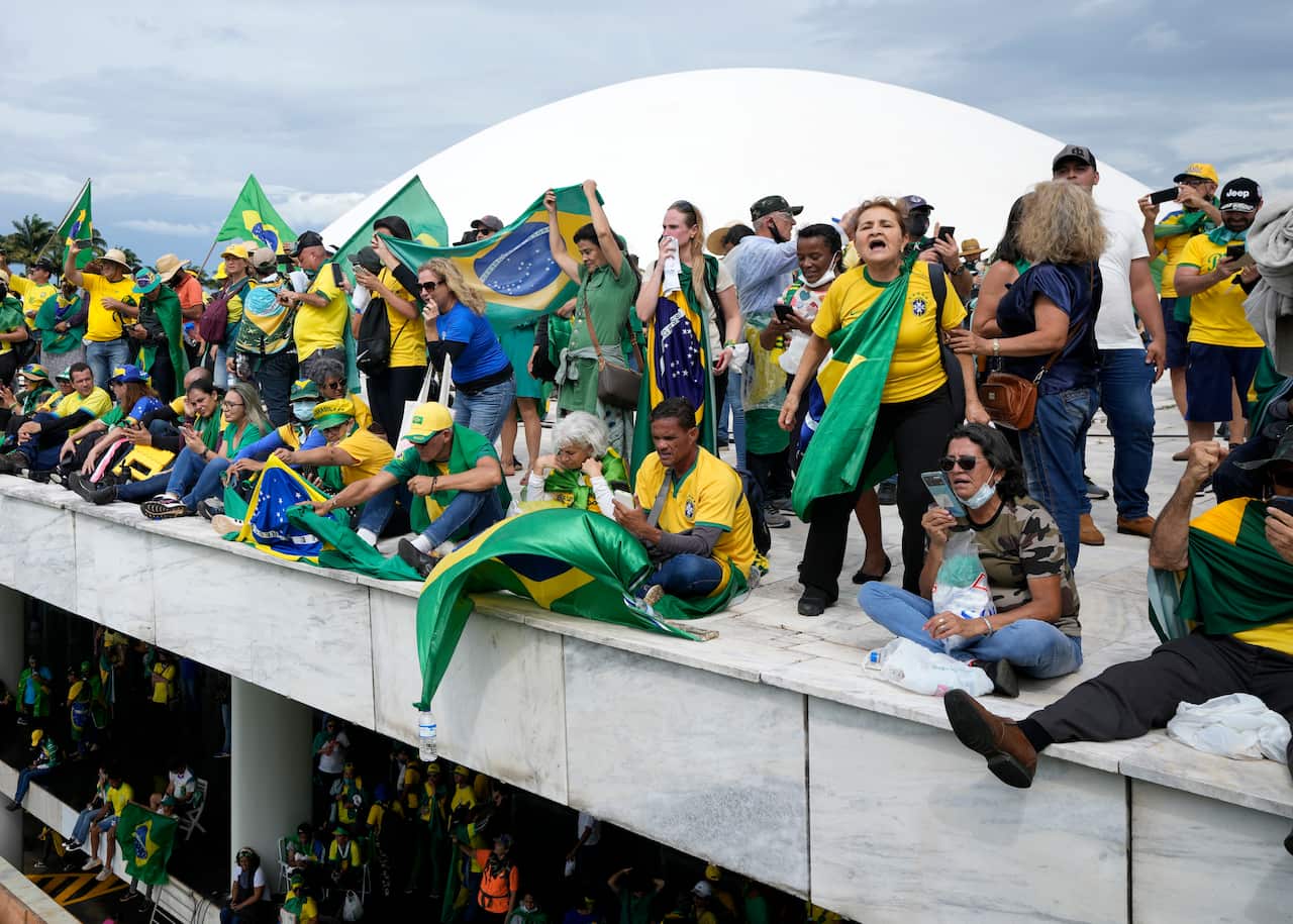 Protesters on top of Brazil's National Congress building
