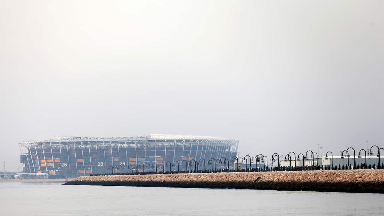 A stadium surrounded by water 