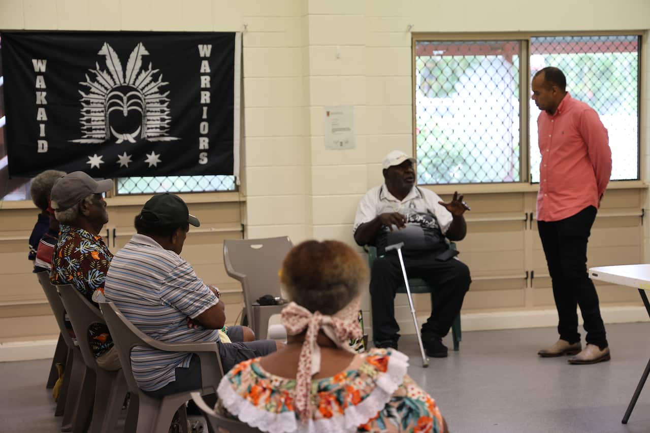 Wakaid Tribal Elders call a community meeting on Waiben.