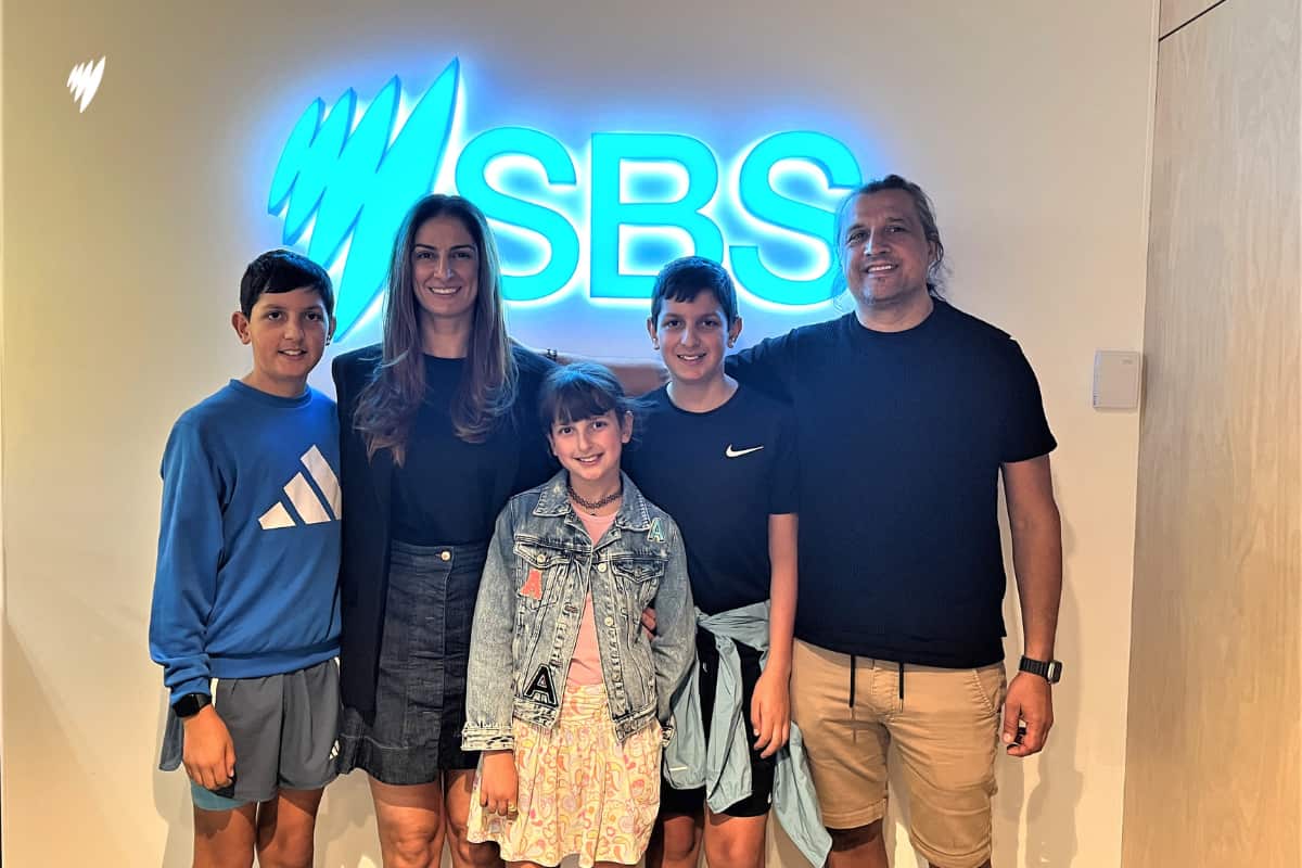 Kanatas family in SBS Melbourne offices. 
