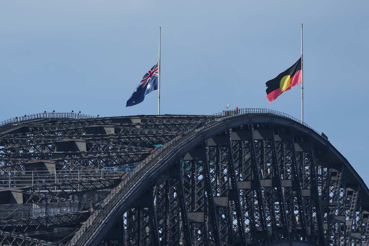 Flags flying at half mast over the Sydney Harbour Bridge 