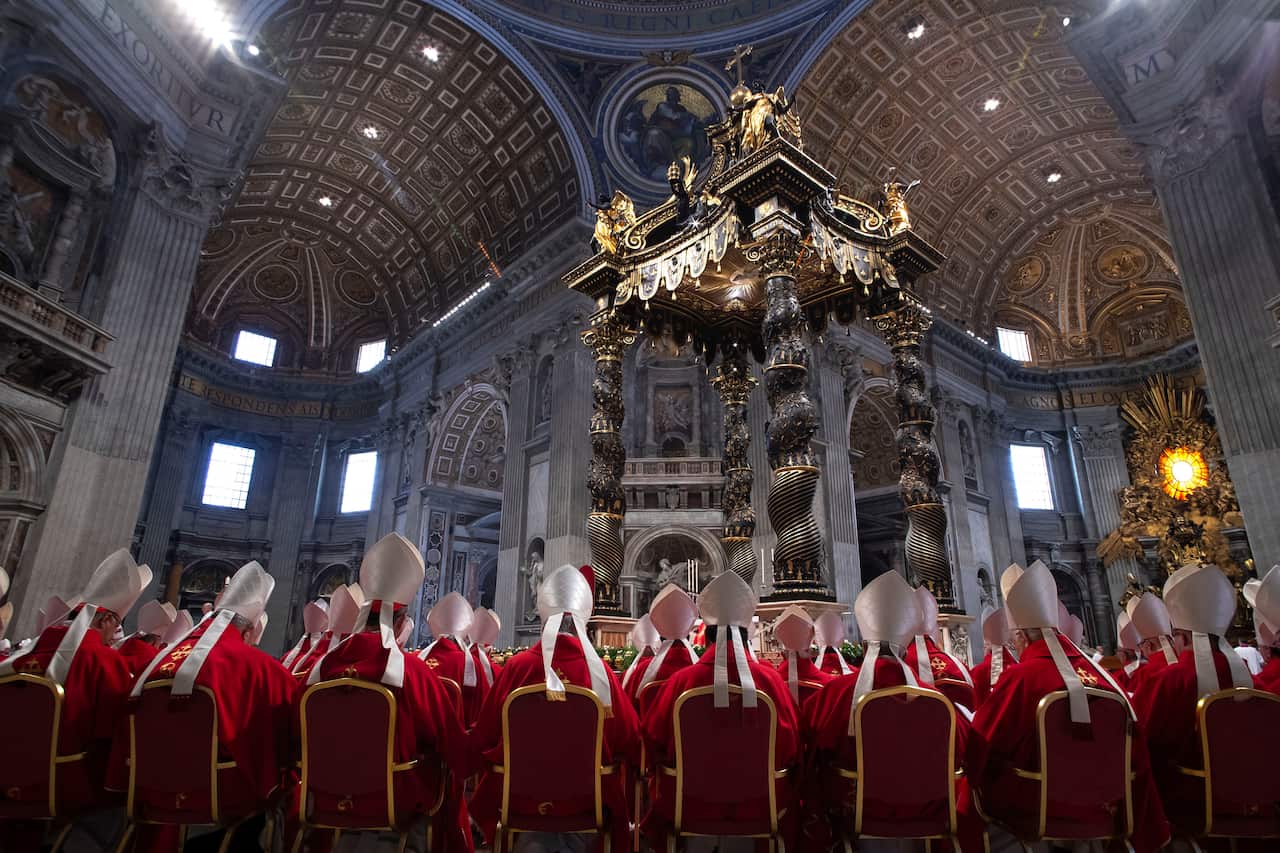 Cardinals attend mass on the fifth day of the "Novendiali,"