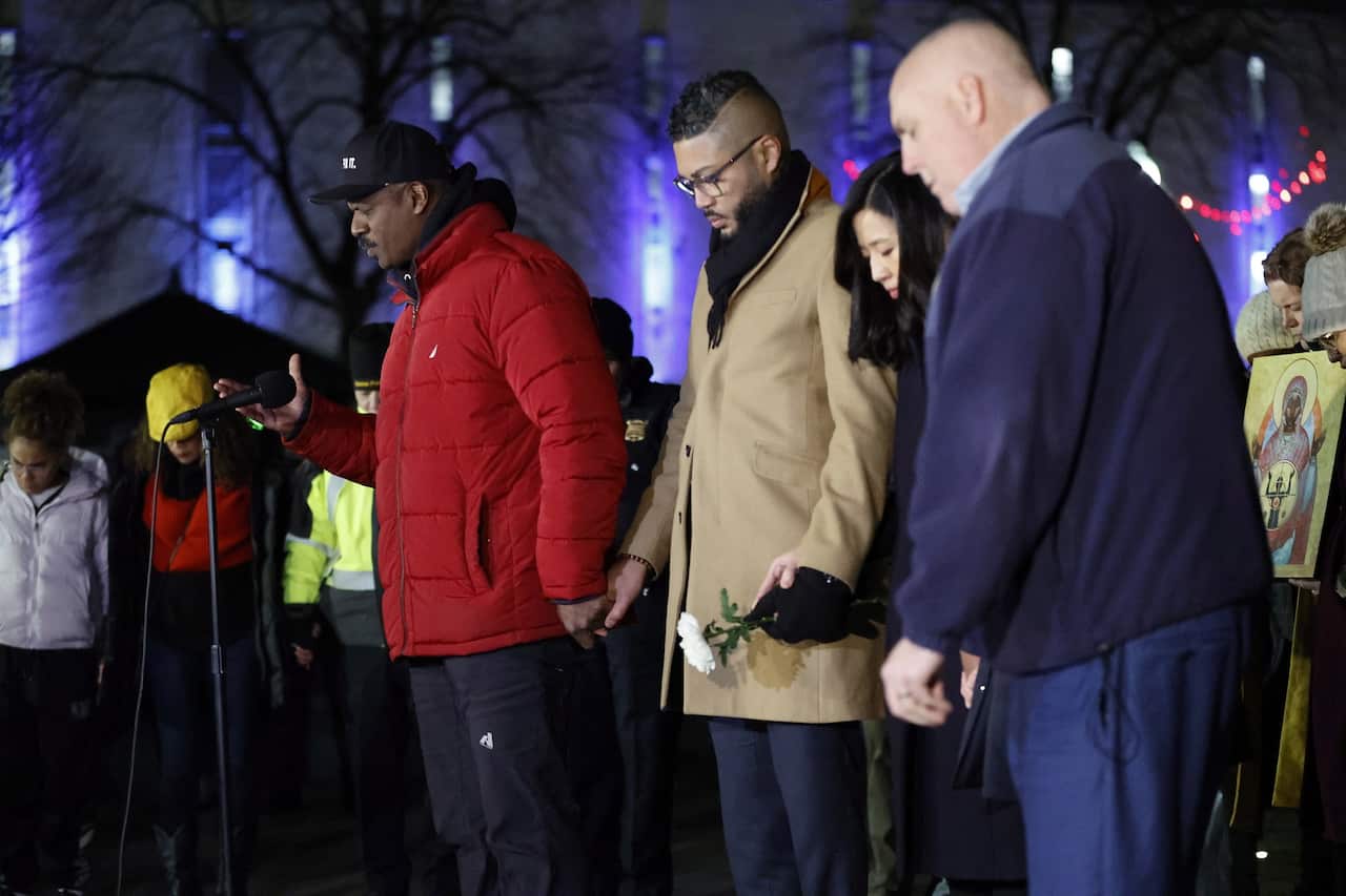 Boston Mayor Michelle Wu (second from the right), local politicians and religious leaders gather for a vigil to honour Tyre Nichols. 