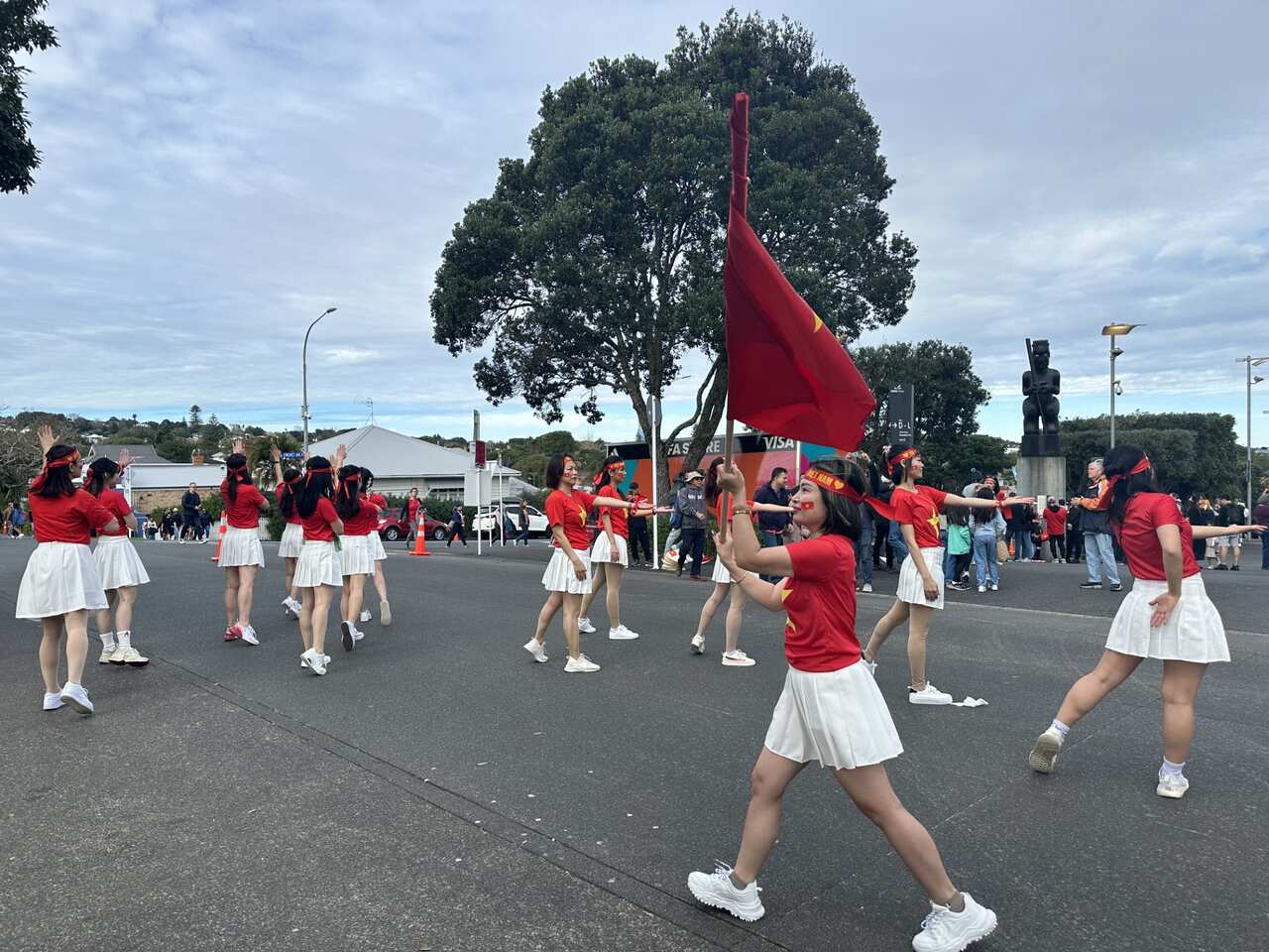 Vietnamese football fans practiced their cheers ahead of the Vietnamese team's highly anticipated debut game.