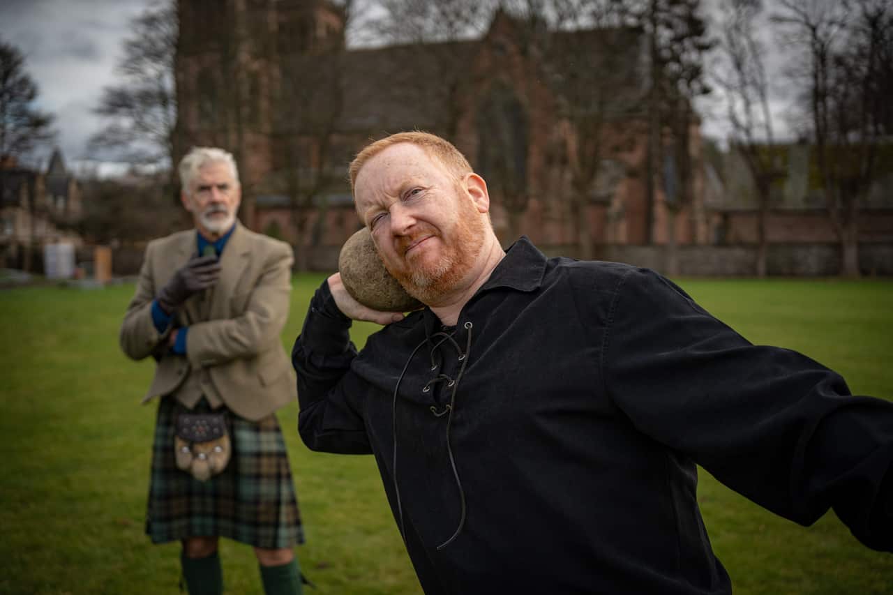 Shaun Micallef and Luke McGregor in Scotland.