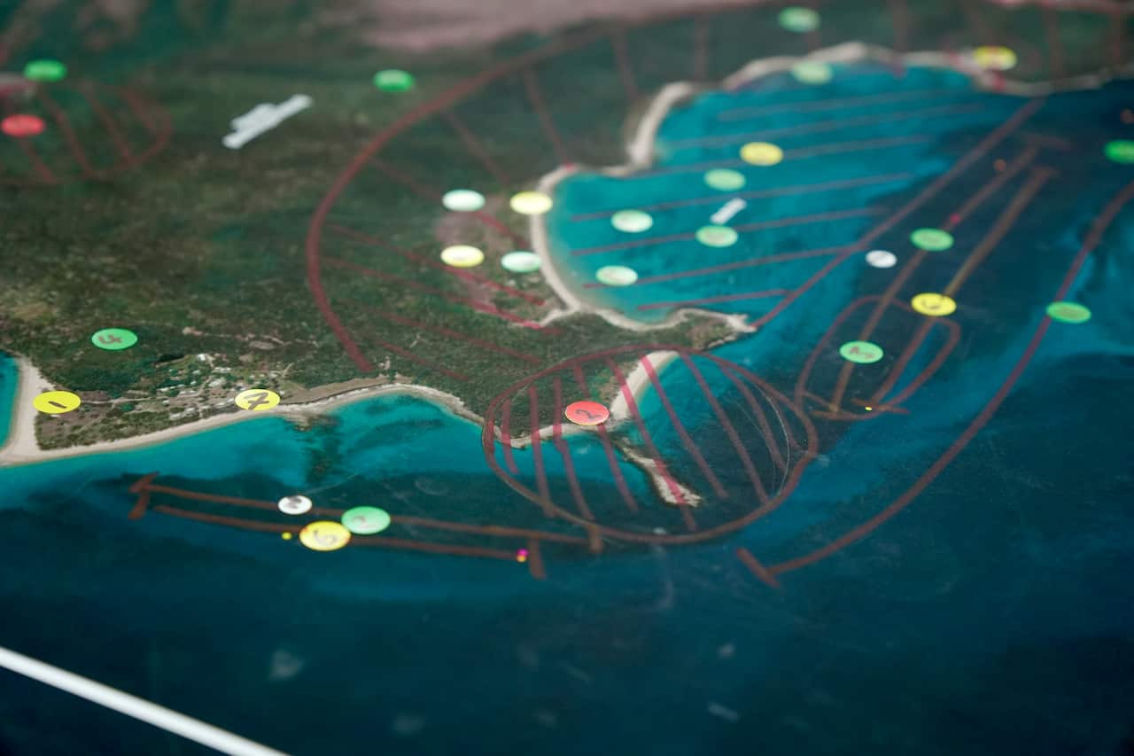 Map of ocean with stickers on the map