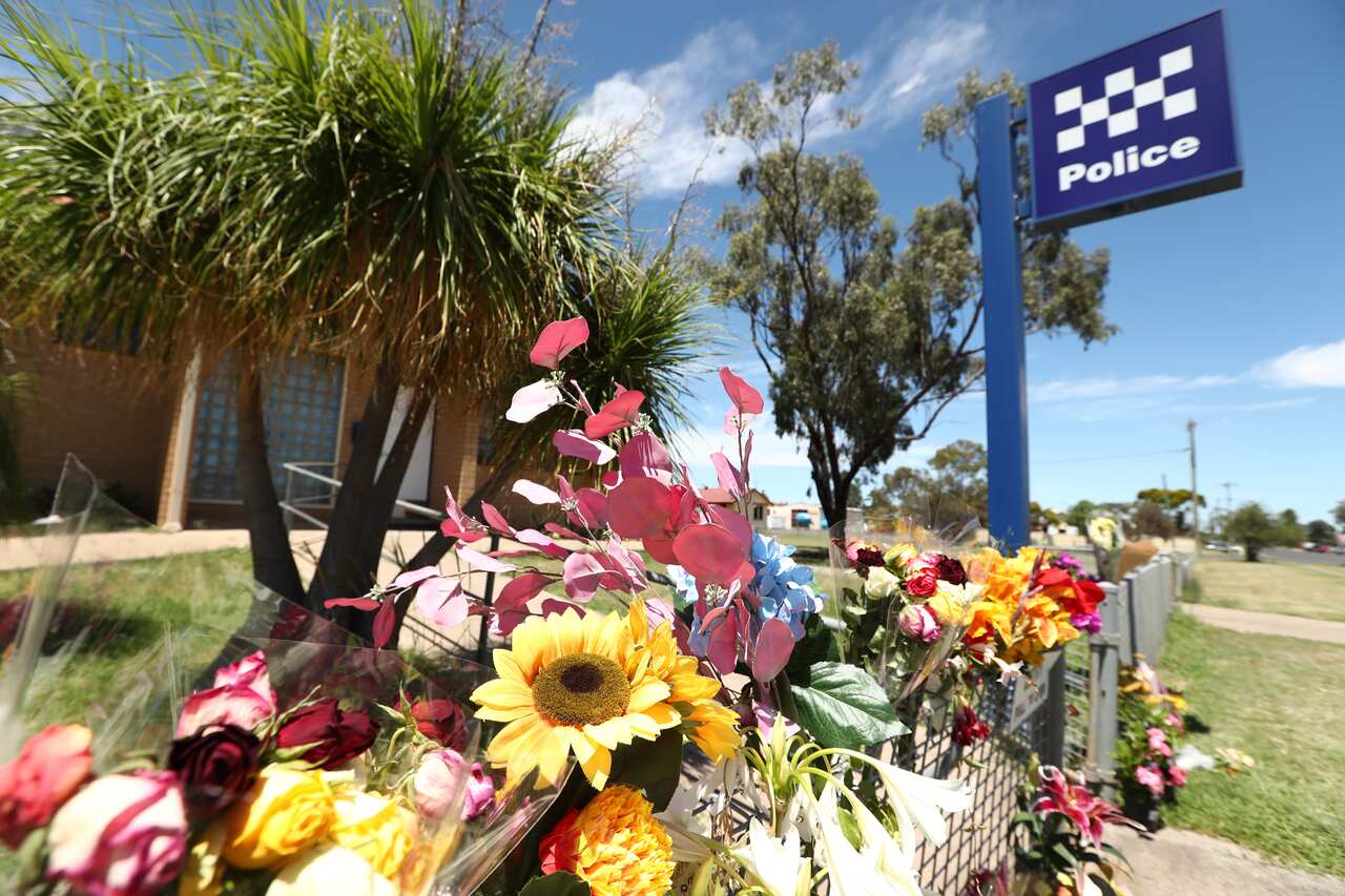 Flowers outside a police station