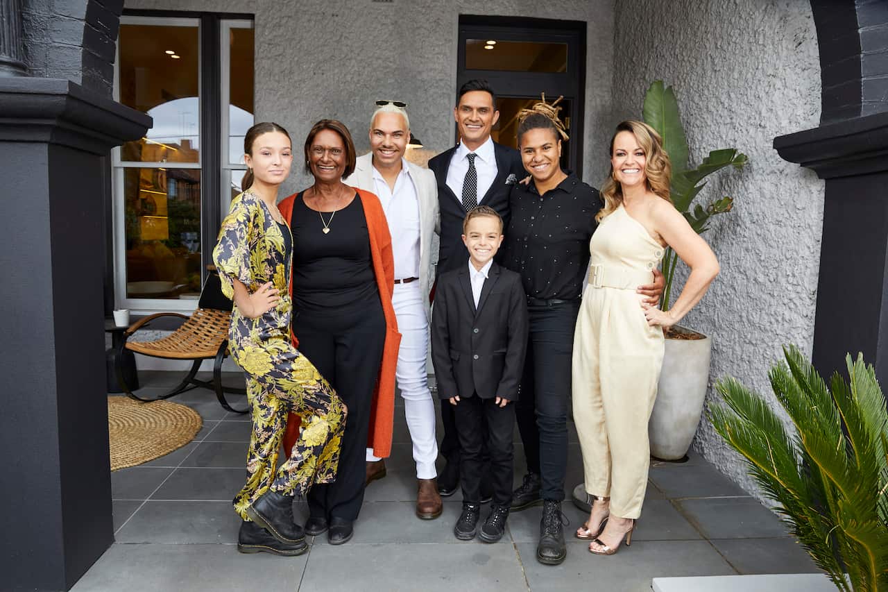 Andy and Deb Saunders with their family on 'The Block' St Kilda home set