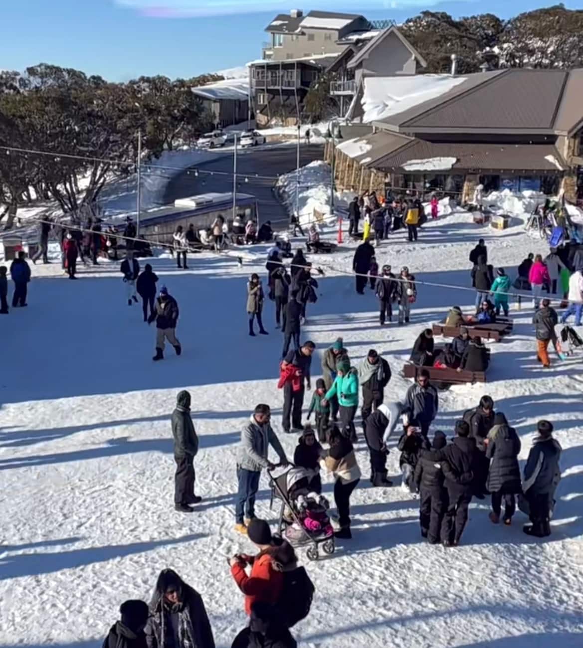 people on Mt Buller resort plaza