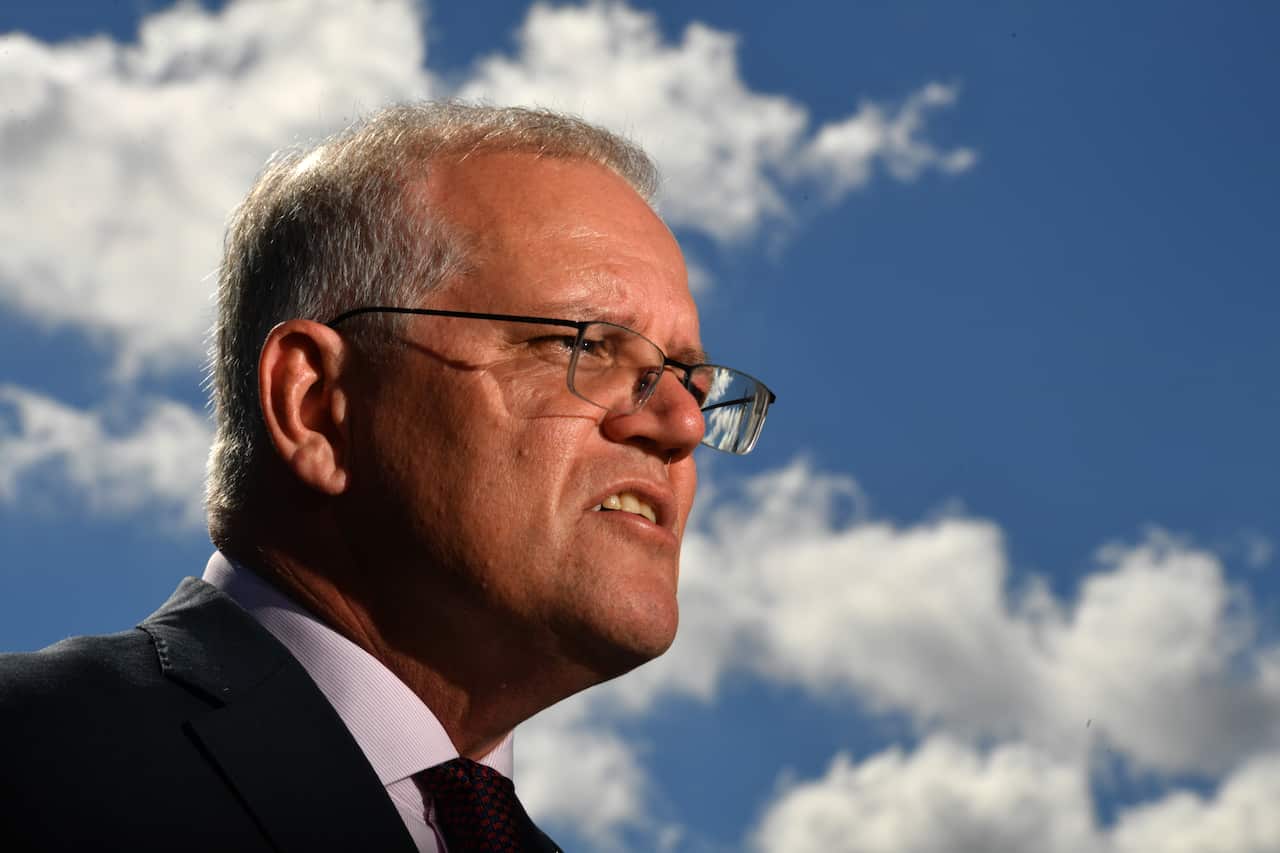 Prime Minister Scott Morrison at a press conference at Westmead Children’s Hospital in Sydney on Day 7 of the election campaign.