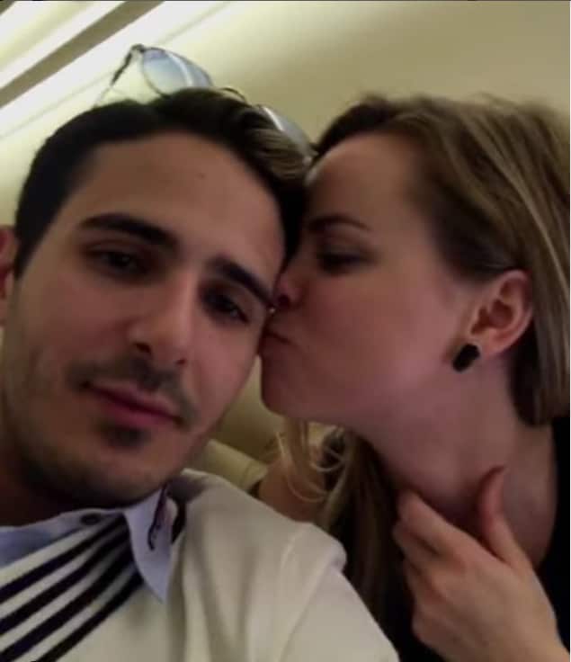 A selfie of Cecilie Fjellhoy kissing Hayut on the cheek. 